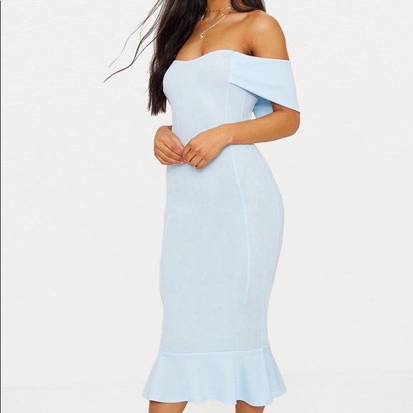 bardot frill hem midi dress